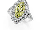 White gold Fancy Yellow Marquise Cut Diamond Double Halo Ring with Pavé Band and Prong Setting_73