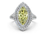 White gold Fancy Yellow Marquise Cut Diamond Double Halo Ring with Pavé Band and Prong Setting_78