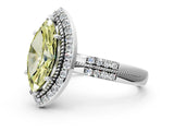 White gold Fancy Yellow Marquise Cut Diamond Double Halo Ring with Split Shank and Four-Prong Setting