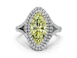 White gold Fancy Yellow Marquise Cut Diamond Double Halo Ring with Split Shank and Prong Setting_27