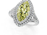 White gold Fancy Yellow Marquise Cut Diamond Double Halo Ring with Split Shank and Prong Setting_28