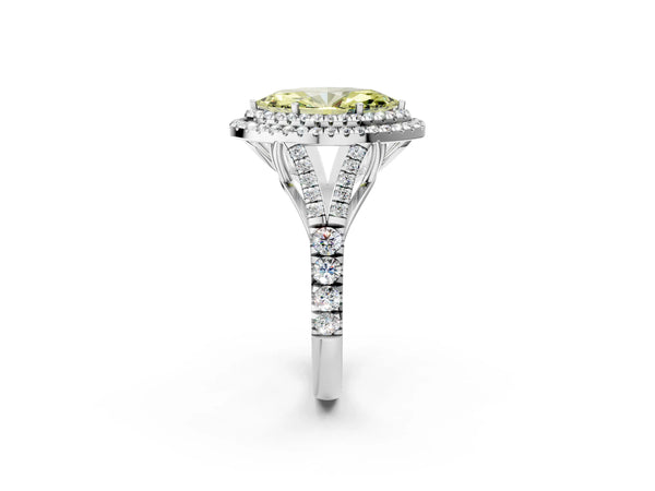 White gold Fancy Yellow Marquise Cut Diamond Double Halo Ring with Split Shank and Prong Setting