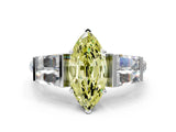 White gold Fancy Yellow Marquise Cut Diamond Engagement Ring with Baguette Side Stones and Channel Set Band_29