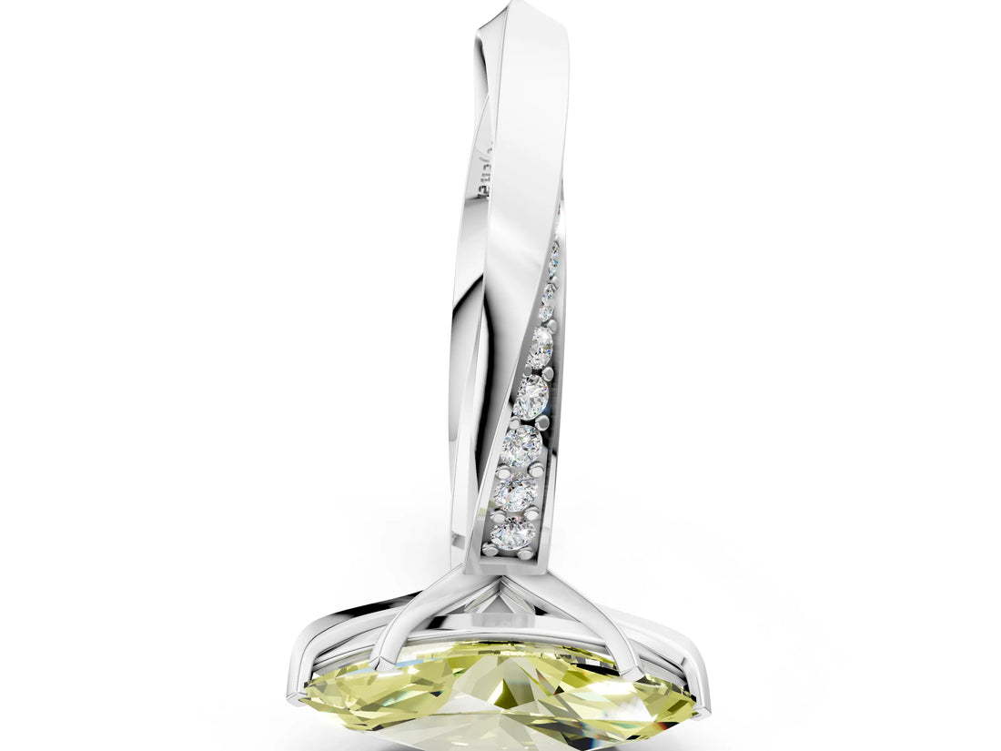 White gold Fancy Yellow Marquise Cut Diamond Engagement Ring with Side Stone Accents and Four-Prong Setting_12