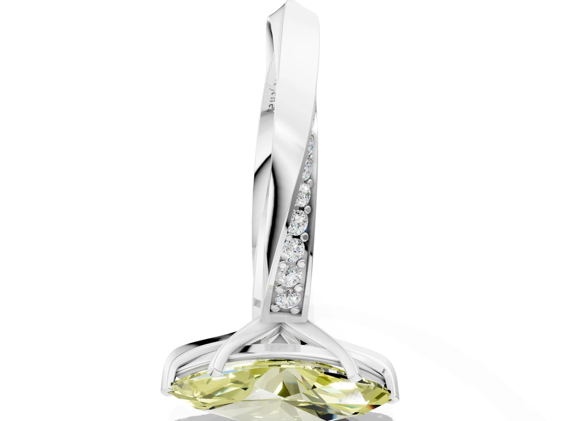 White gold Fancy Yellow Marquise Cut Diamond Engagement Ring with Side Stone Accents and Four-Prong Setting_132