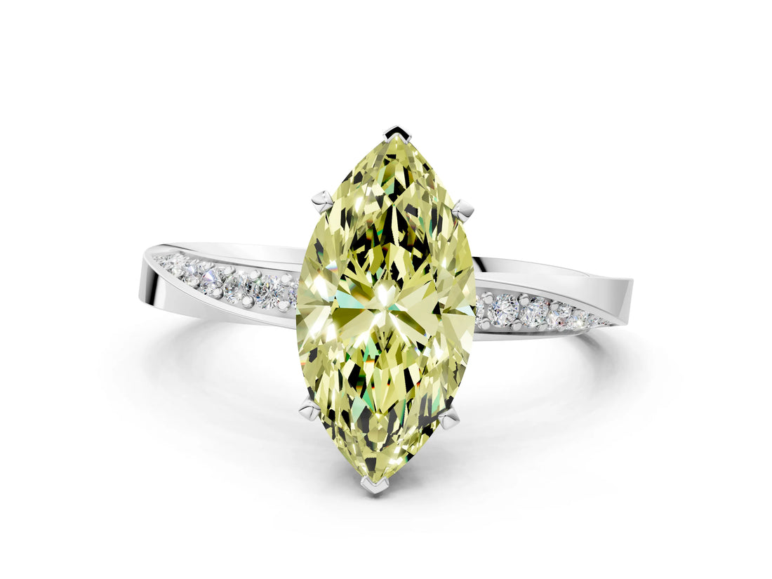 White gold Fancy Yellow Marquise Cut Diamond Engagement Ring with Side Stone Accents and Four-Prong Setting_42