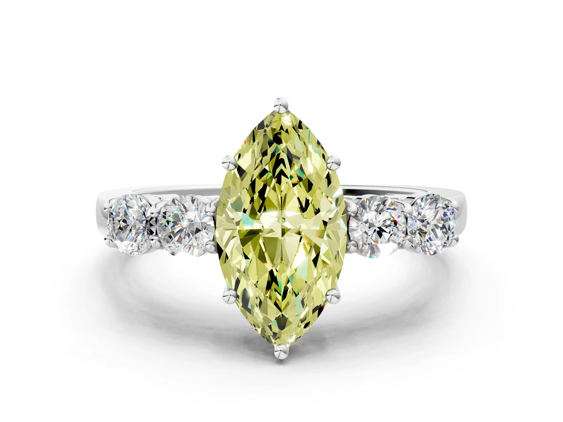White gold Fancy Yellow Marquise  Cut Diamond Five-Stone Prong Set White Gold Ring_28