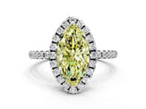White gold Fancy Yellow Marquise  Cut Diamond Floral Halo Engagement Ring with Pavé Band and Prong Setting_29