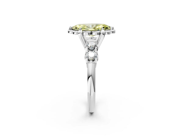 White gold Fancy Yellow Marquise  Cut Diamond Floral Halo Engagement Ring with Shared Prong Setting