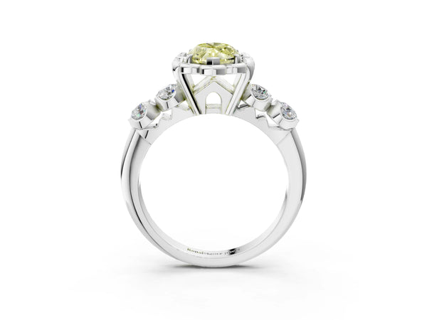 White gold Fancy Yellow Marquise  Cut Diamond Floral Halo Engagement Ring with Shared Prong Setting