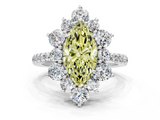 White gold Fancy Yellow Marquise  Cut Diamond Floral Halo Pave Band with Prong Setting