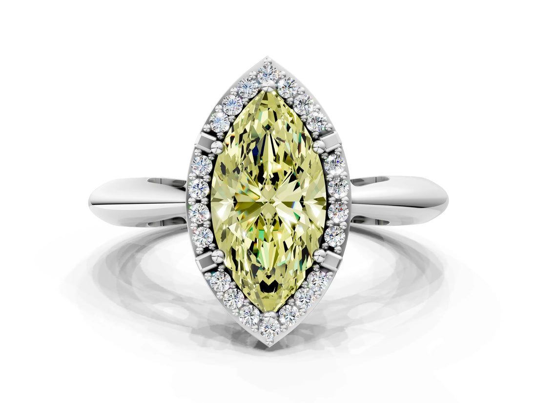 White gold Fancy Yellow Marquise  Cut Diamond Halo Engagement Ring with Split Shank and Four-Prong Setting_29