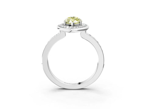 White gold Fancy Yellow Marquise Cut Diamond Halo Ring with Bezel Frame and Pavé Band_3