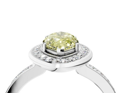 White gold Fancy Yellow Marquise Cut Diamond Halo Ring with Bezel Frame and Pavé Band_4