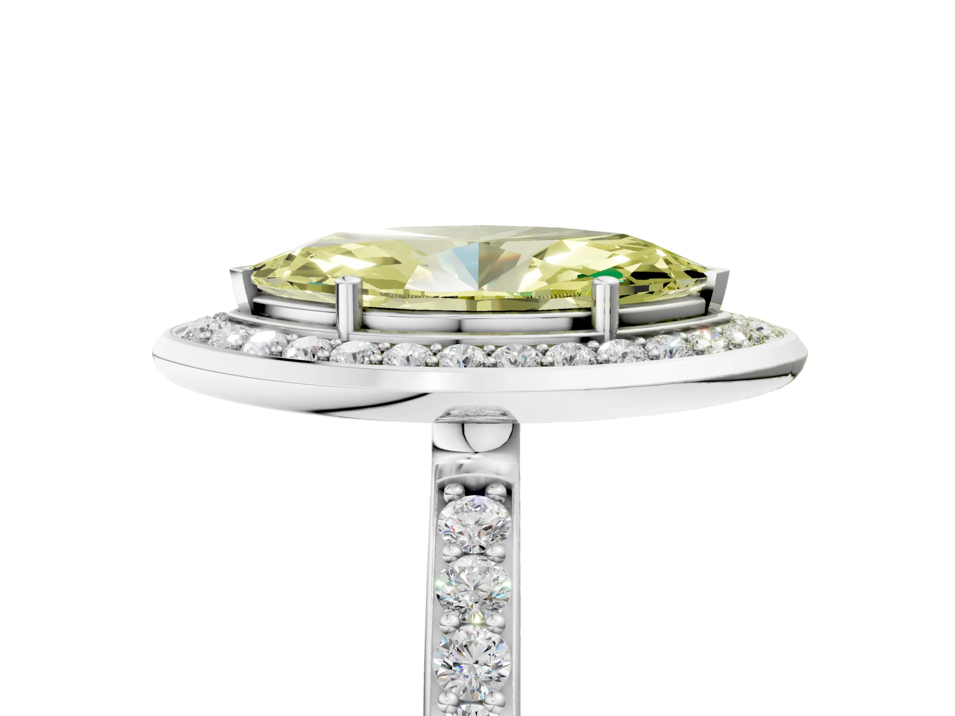 White gold Fancy Yellow Marquise Cut Diamond Halo Ring with Bezel Frame and Pavé Band_5