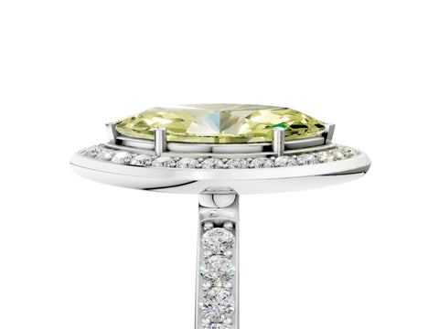 White gold Fancy Yellow Marquise Cut Diamond Halo Ring with Bezel Frame and Pavé Band_5