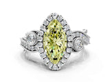 White gold Fancy Yellow Marquise Cut Diamond Halo Ring with Milgrain Pavé Band and Four-Prong Setting_29