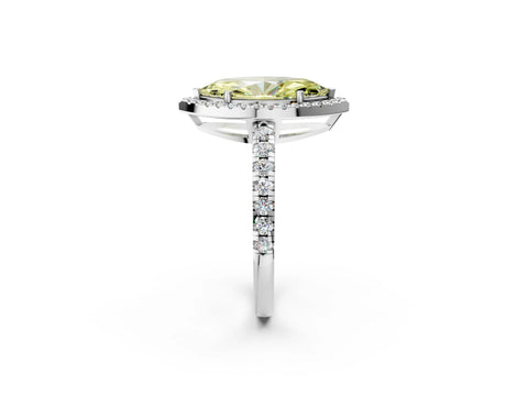 White gold Fancy Yellow Marquise Cut Diamond Halo Ring with Pavé Band and Four-Prong Setting_14
