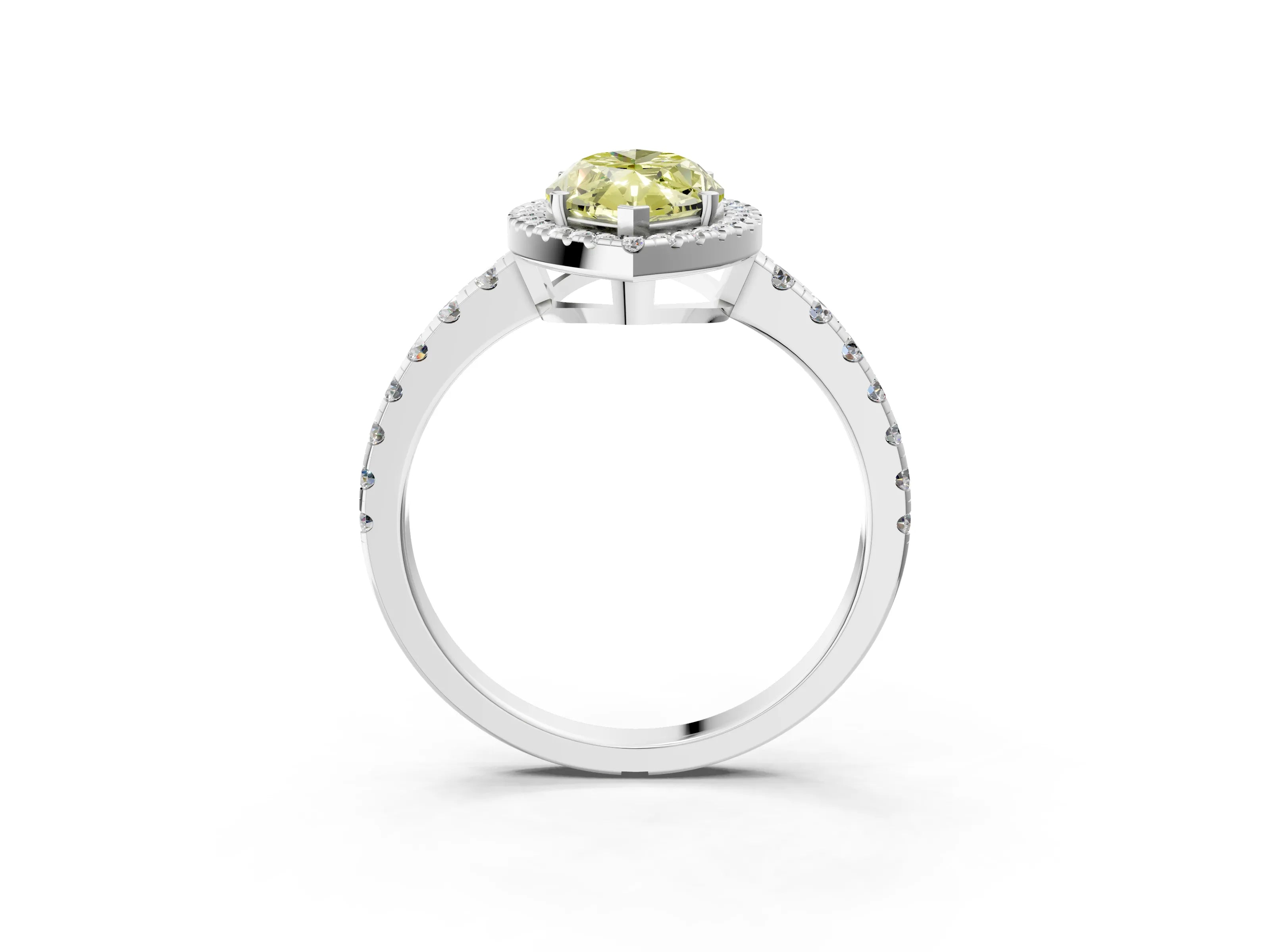 White gold Fancy Yellow Marquise Cut Diamond Halo Ring with Pavé Band and Four-Prong Setting_15