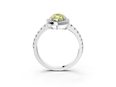 White gold Fancy Yellow Marquise Cut Diamond Halo Ring with Pavé Band and Four-Prong Setting_15