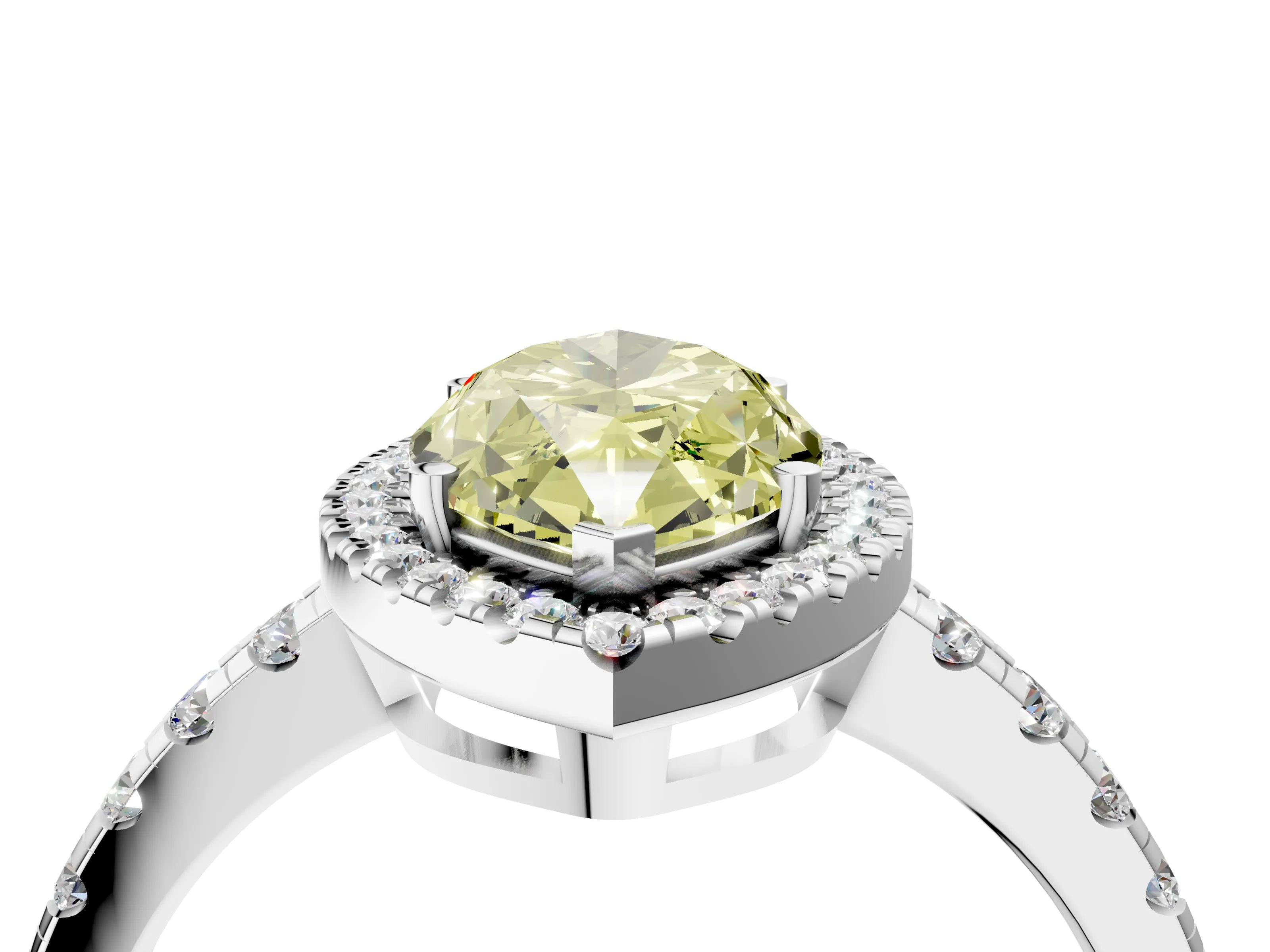 White gold Fancy Yellow Marquise Cut Diamond Halo Ring with Pavé Band and Four-Prong Setting_16