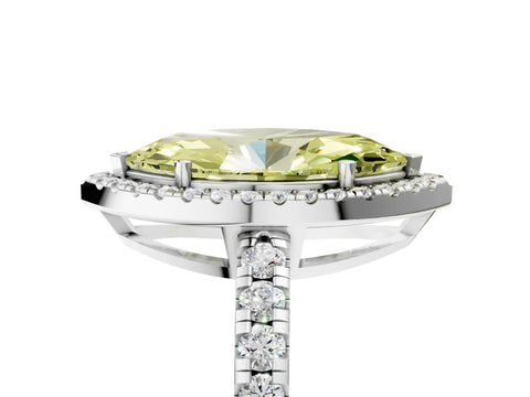 White gold Fancy Yellow Marquise Cut Diamond Halo Ring with Pavé Band and Four-Prong Setting_17
