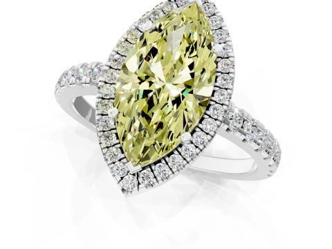 White gold Fancy Yellow Marquise Cut Diamond Halo Ring with Pavé Band and Four-Prong Setting_1