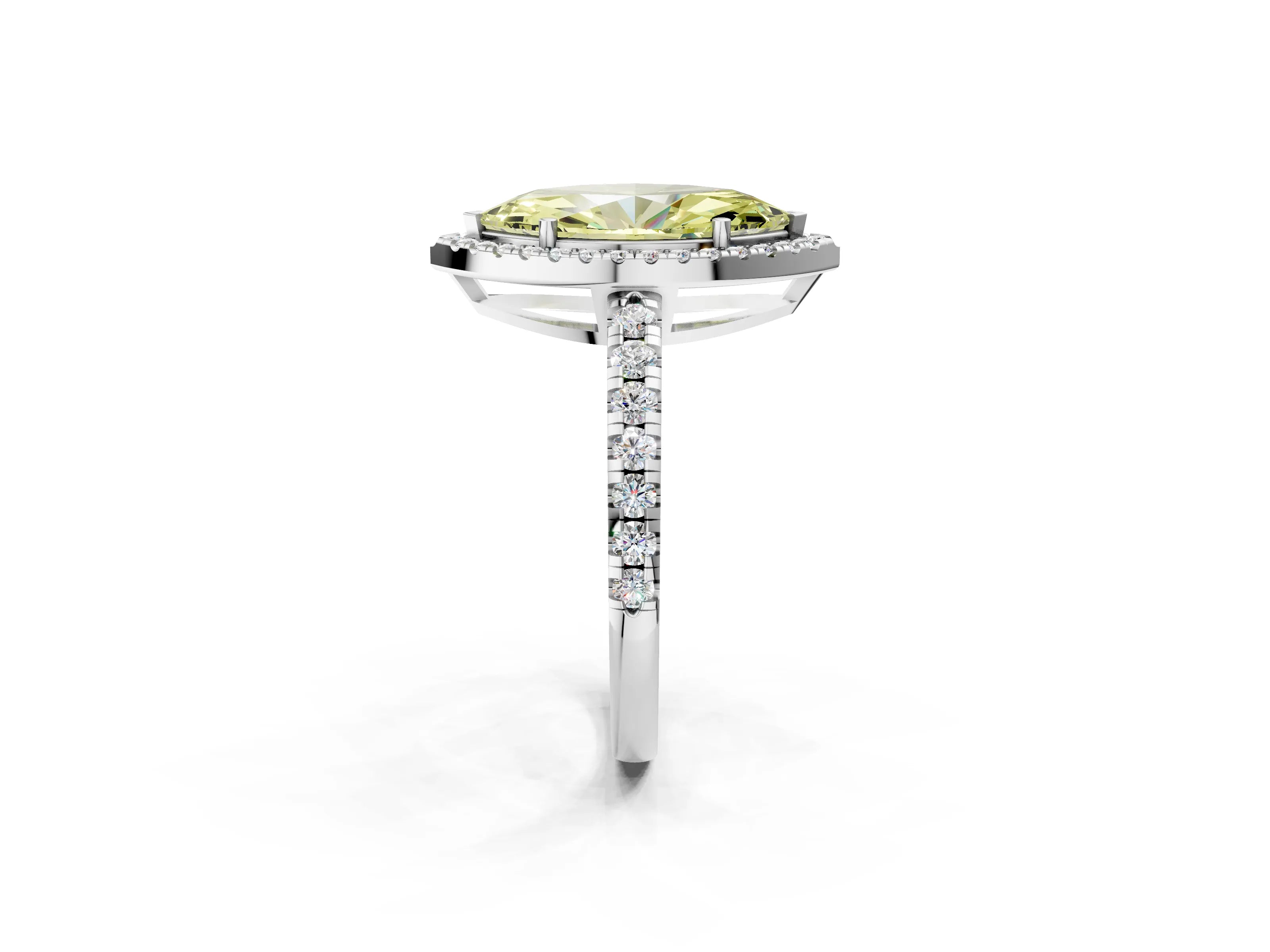 White gold Fancy Yellow Marquise Cut Diamond Halo Ring with Pavé Band and Four-Prong Setting_2