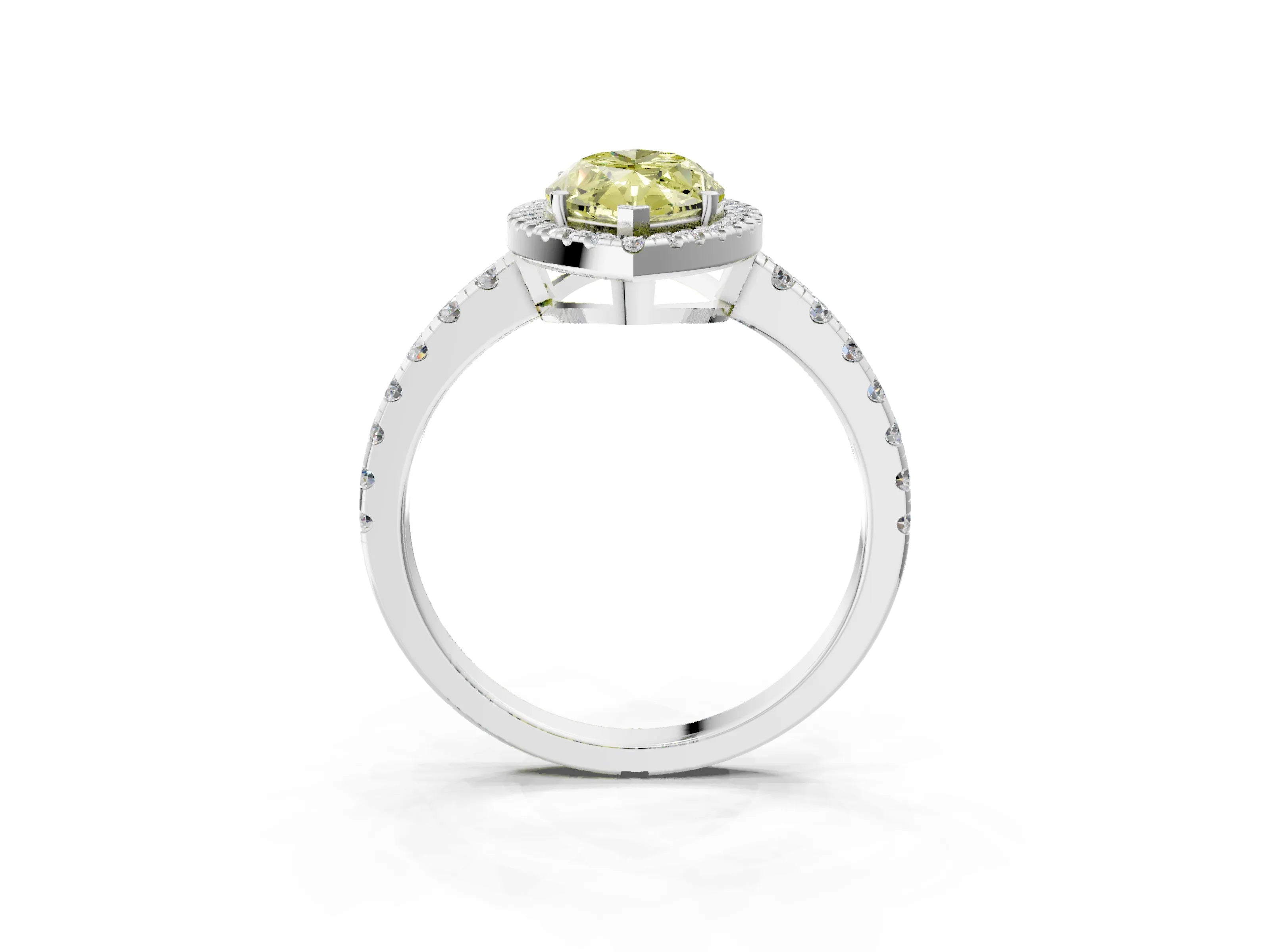 White gold Fancy Yellow Marquise Cut Diamond Halo Ring with Pavé Band and Four-Prong Setting_3