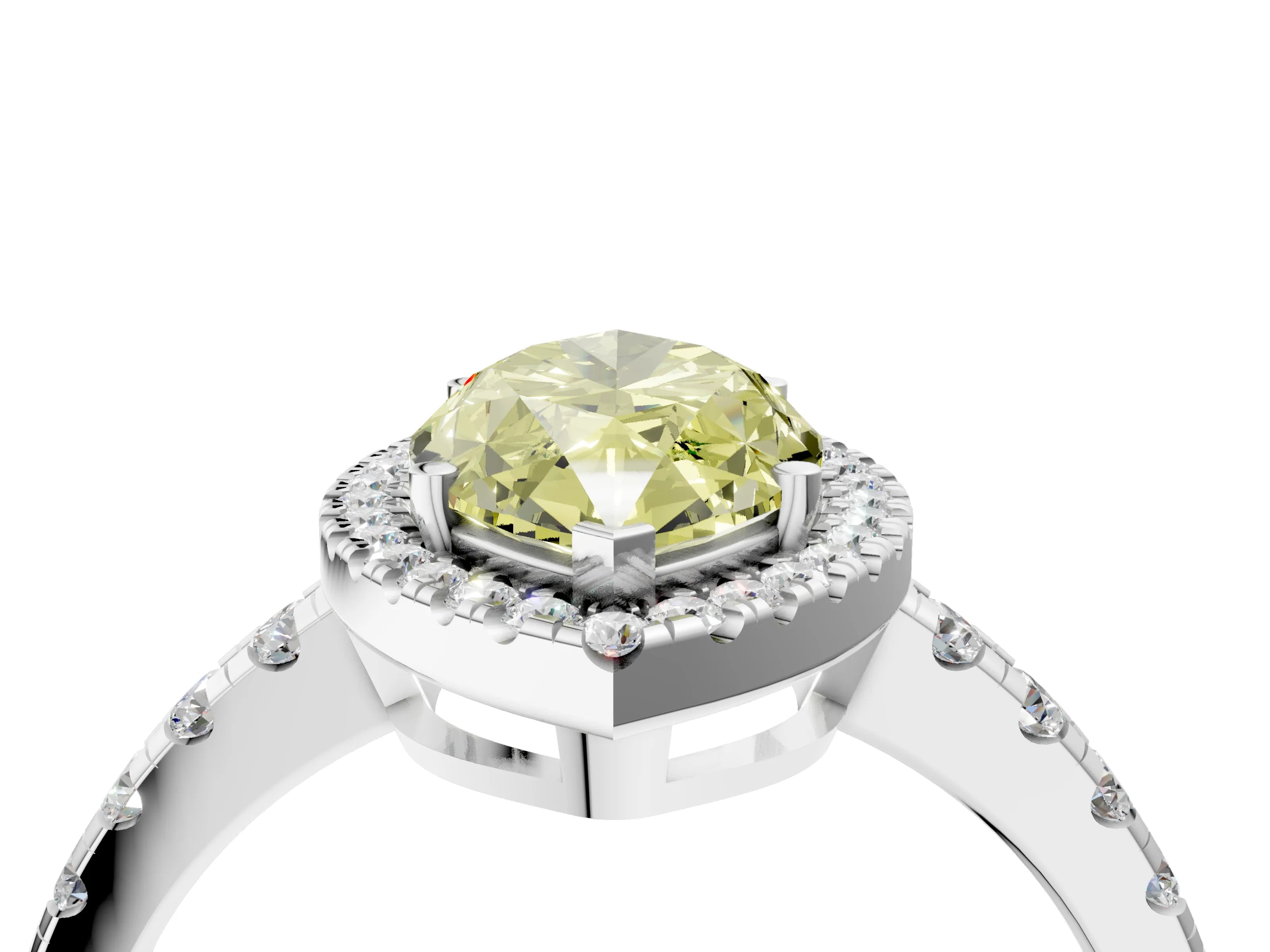 White gold Fancy Yellow Marquise Cut Diamond Halo Ring with Pavé Band and Four-Prong Setting_4