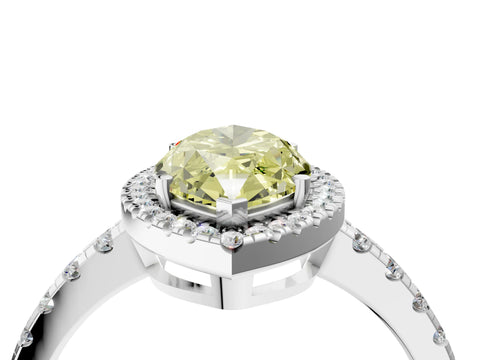 White gold Fancy Yellow Marquise Cut Diamond Halo Ring with Pavé Band and Four-Prong Setting_4