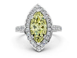 White gold Fancy Yellow Marquise Cut Diamond Halo Ring with Pavé Band and Prong Setting_12