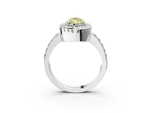 White gold Fancy Yellow Marquise Cut Diamond Halo Ring with Pavé Band and Prong Setting_15