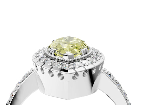 White gold Fancy Yellow Marquise Cut Diamond Halo Ring with Pavé Band and Prong Setting_16