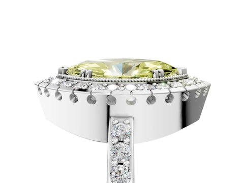 White gold Fancy Yellow Marquise Cut Diamond Halo Ring with Pavé Band and Prong Setting_17