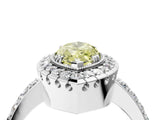 White gold Fancy Yellow Marquise Cut Diamond Halo Ring with Pavé Band and Prong Setting_4