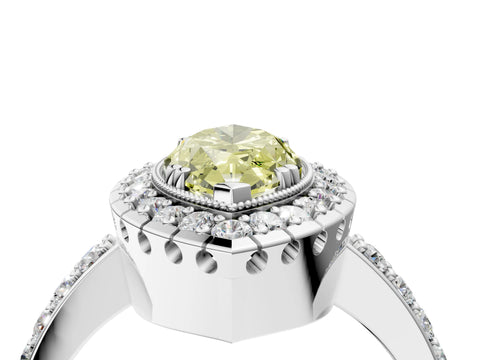 White gold Fancy Yellow Marquise Cut Diamond Halo Ring with Pavé Band and Prong Setting_4
