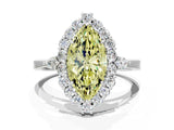 White gold Fancy Yellow Marquise Cut Diamond Halo Ring with Pear Side Stones and Prong Setting_41