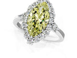 White gold Fancy Yellow Marquise Cut Diamond Halo Ring with Pear Side Stones and Prong Setting_42