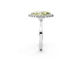 White gold Fancy Yellow Marquise Cut Diamond Halo Ring with Pear Side Stones and Prong Setting_43