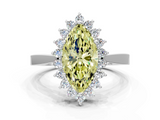 White gold Fancy Yellow Marquise  Cut Diamond Halo Ring with Round Brilliant Halo and Solitaire Band
