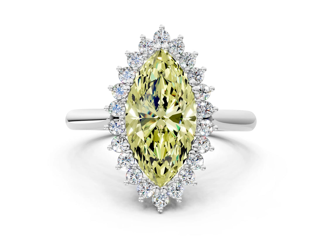White gold Fancy Yellow Marquise  Cut Diamond Halo Ring with Solitaire Band and Prong Setting_29