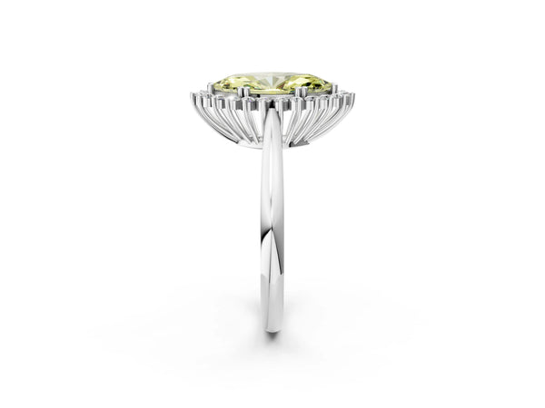 White gold Fancy Yellow Marquise  Cut Diamond Halo Ring with Solitaire Band and Prong Setting