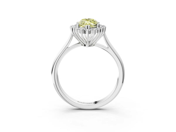 White gold Fancy Yellow Marquise  Cut Diamond Halo Ring with Solitaire Band and Prong Setting