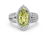 White gold Fancy Yellow Marquise Cut Diamond Halo Ring with Split Shank Pavé Band and Four-Prong Setting_12