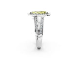White gold Fancy Yellow Marquise Cut Diamond Halo Ring with Split Shank Pavé Band and Four-Prong Setting_14