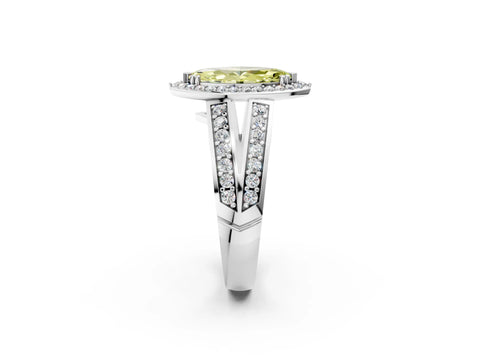 White gold Fancy Yellow Marquise Cut Diamond Halo Ring with Split Shank Pavé Band and Four-Prong Setting_14