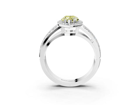 White gold Fancy Yellow Marquise Cut Diamond Halo Ring with Split Shank Pavé Band and Four-Prong Setting_15