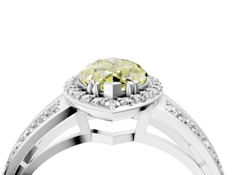 White gold Fancy Yellow Marquise Cut Diamond Halo Ring with Split Shank Pavé Band and Four-Prong Setting_16