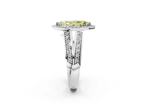 White gold Fancy Yellow Marquise Cut Diamond Halo Ring with Split Shank Pavé Band and Four-Prong Setting_2